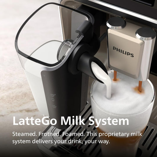 Philips LatteGo Series 5400 Fully Automatic Coffee Machine, 12 Drinks, Milk Frother, Touch Screen, 4 Profiles, Chrome Finish (EP5447/90)