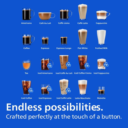 Philips LatteGo Series 5400 Fully Automatic Coffee Machine, 12 Drinks, Milk Frother, Touch Screen, 4 Profiles, Chrome Finish (EP5447/90)