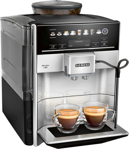 Siemens EQ.6 Plus s300 TE653501DE Fully Automatic Coffee Machine (1,500 Watts, Ceramic Grinder, Touch Sensor Direct Selection Buttons, Personalised Drink) Silver