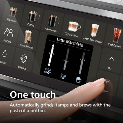 Philips LatteGo Series 5400 Fully Automatic Coffee Machine, 12 Drinks, Milk Frother, Touch Screen, 4 Profiles, Chrome Finish (EP5447/90)