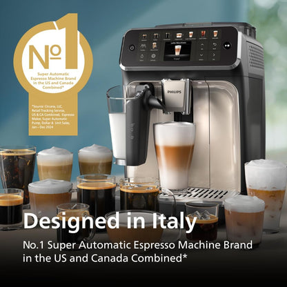 Philips LatteGo Series 5400 Fully Automatic Coffee Machine, 12 Drinks, Milk Frother, Touch Screen, 4 Profiles, Chrome Finish (EP5447/90)