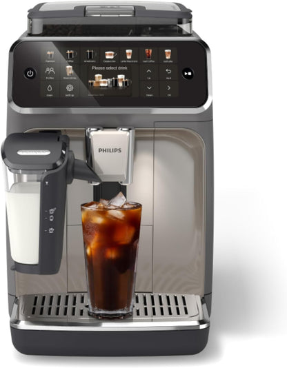 Philips LatteGo Series 5400 Fully Automatic Coffee Machine, 12 Drinks, Milk Frother, Touch Screen, 4 Profiles, Chrome Finish (EP5447/90)