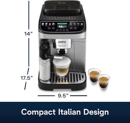 De'Longhi Magnifica Evo ECAM 292.33.SB Fully Automatic Coffee Machine with Milk Frothing Nozzle, 5 Direct Selection Buttons for Espresso, Coffee and Coffee Specialities, Intuitive Control Panel, 2-Cup