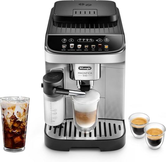 De'Longhi Magnifica Evo - Fully Automatic Cream Milk Foam Coffee Machine with 7 One-Touch Drinks, Cappuccino & Espresso, Coffee Machine, Soft Touch Control Panel, Silver (ECAM292.81.SB)