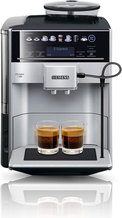 Siemens EQ.6 Plus s300 TE653501DE Fully Automatic Coffee Machine (1,500 Watts, Ceramic Grinder, Touch Sensor Direct Selection Buttons, Personalised Drink) Silver