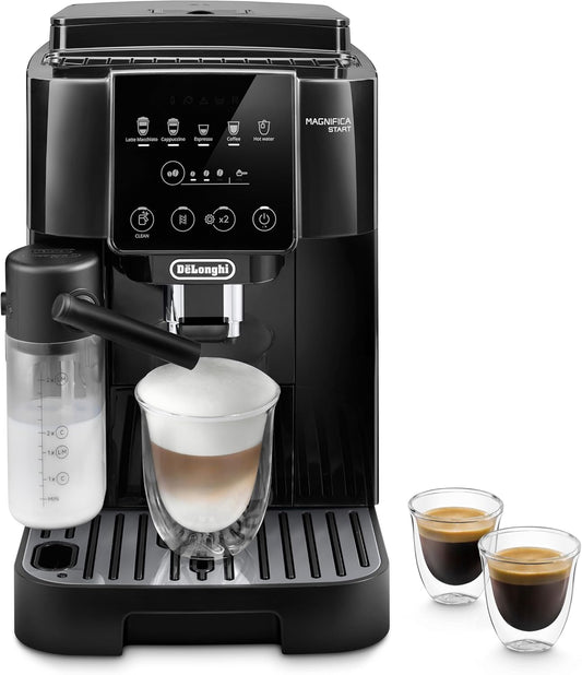 De'Longhi Magnifica Start ECAM220.91.B Fully Automatic Coffee Machine with LatteCrema Milk System for Automatic Cappuccino, 5 Direct Dial Buttons, Soft Touch Control Panel, x2 Function, Black