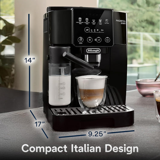 De'Longhi Magnifica Start ECAM220.91.B Fully Automatic Coffee Machine with LatteCrema Milk System for Automatic Cappuccino, 5 Direct Dial Buttons, Soft Touch Control Panel, x2 Function, Black